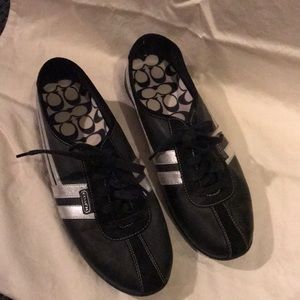 Black Coach Sneakers with Silver Stripe Detail